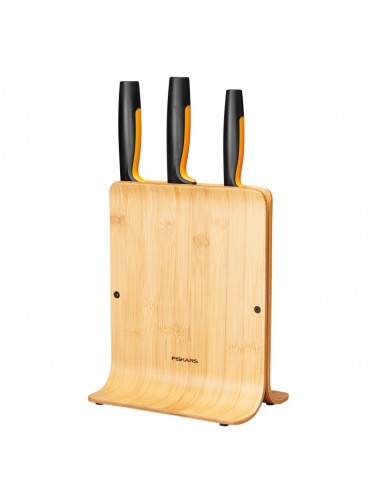 FISKARS Functional Form késkészlet, 3 késsel, bambusz blokkban